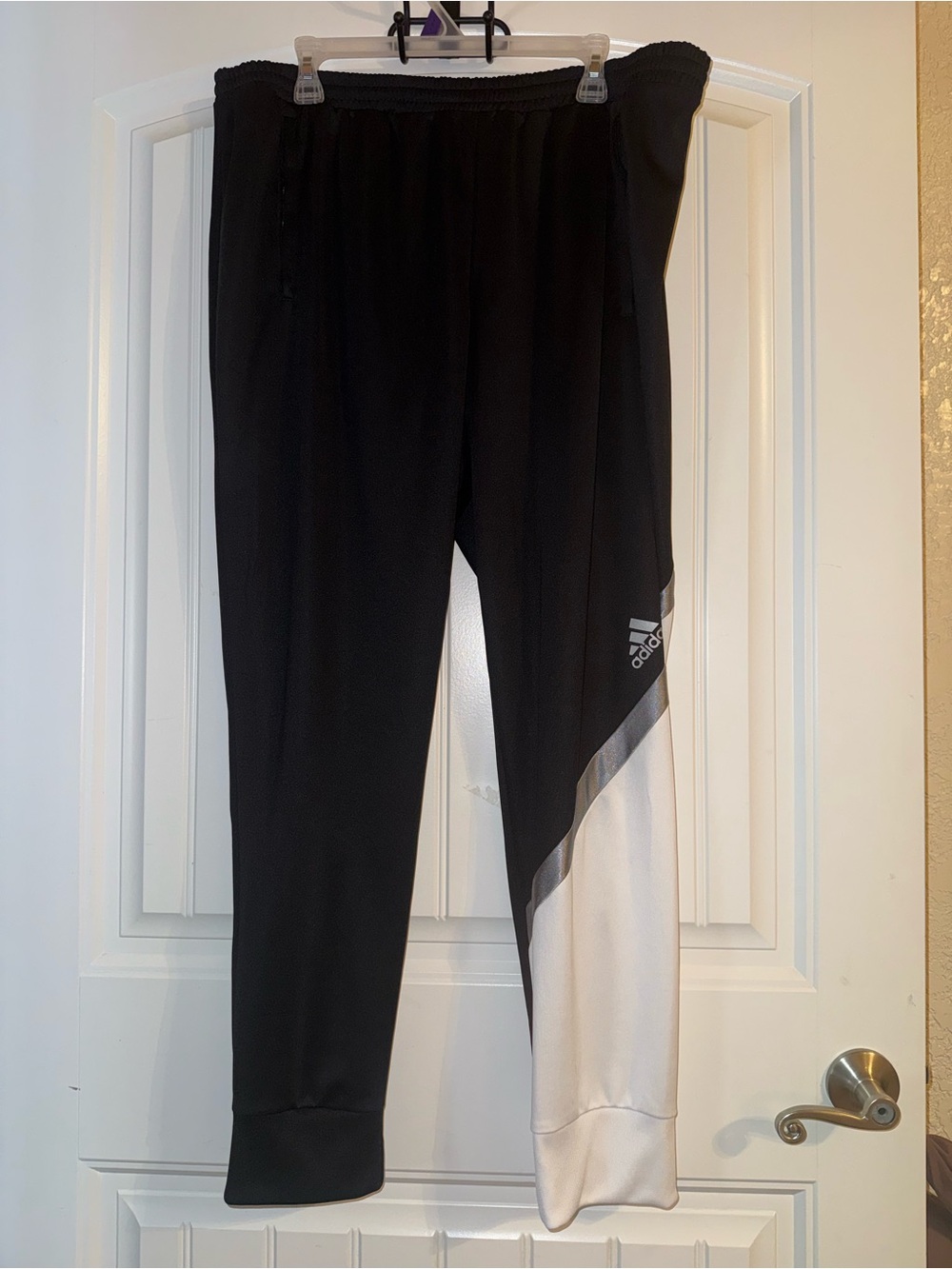 adidas Black Joggers with White Diagonal Panel